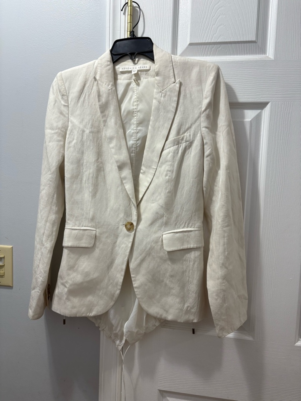 Veronica Beard Women's Ivory Single-Button Linen Blend Dickey Blazer Size 8